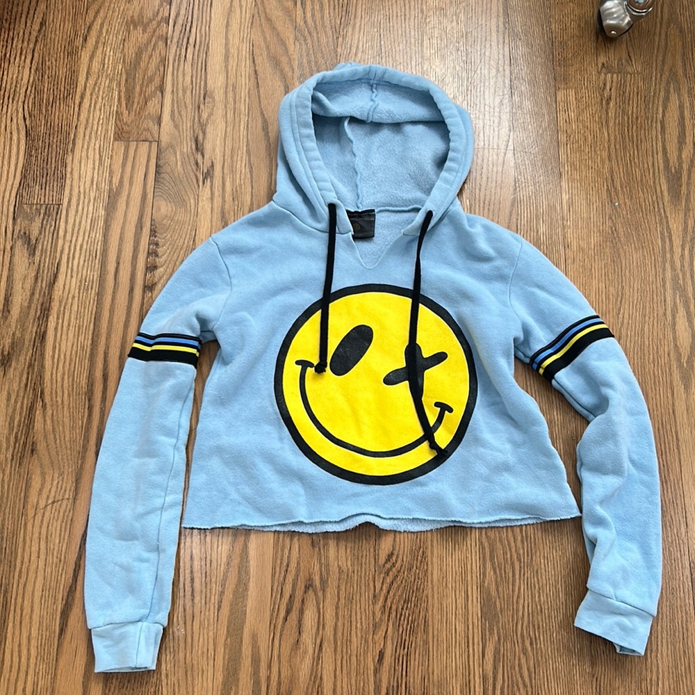 Love Junkie Smiley Face Sweatshirt {Color: Light Blue, Size: Kids Medium}